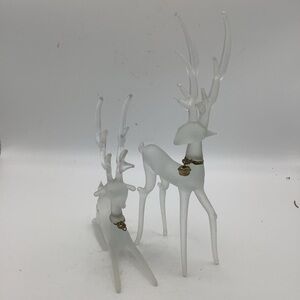 Two Silvestri Frosted Glass Reindeer Figurines with Clear Antlers